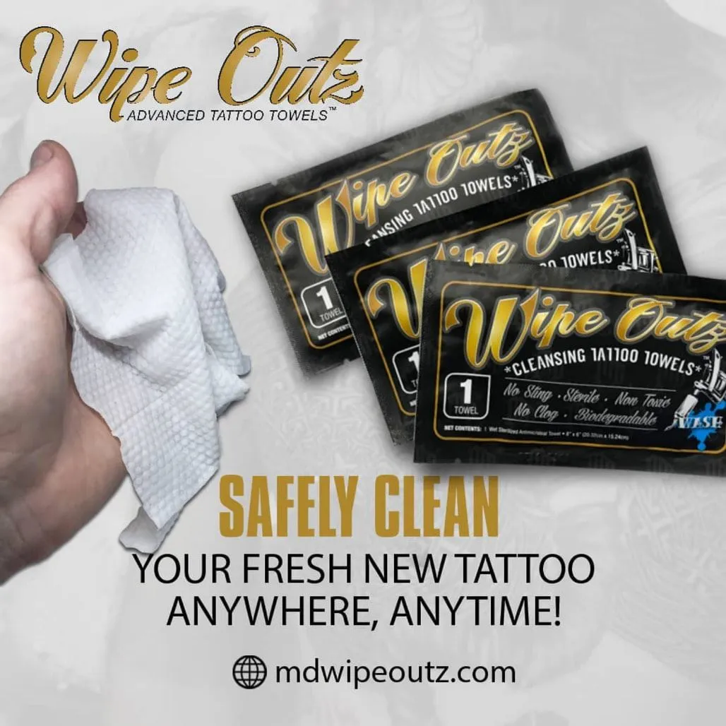 Wipe Outz Premium Dry Tattoo Towels, Pack of 10 or Singles, CHOOSE COLOR.