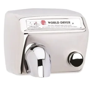WORLD DRYER® DA5-972 Model A Series Hand Dryer - Polished Stainless Steel Push Button Surface-Mounted