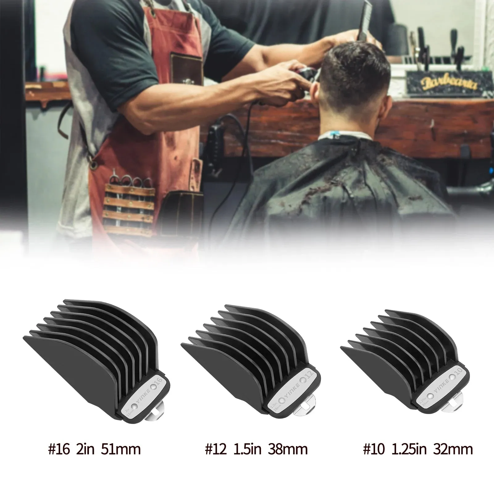 YINKE Clipper Guards for Wahl Hair Clippers Trimmers with Metal Clip 1.25"/1.5"/2" NO.16 NO.12 NO.10 Fits Most Size Wahl Trimmer